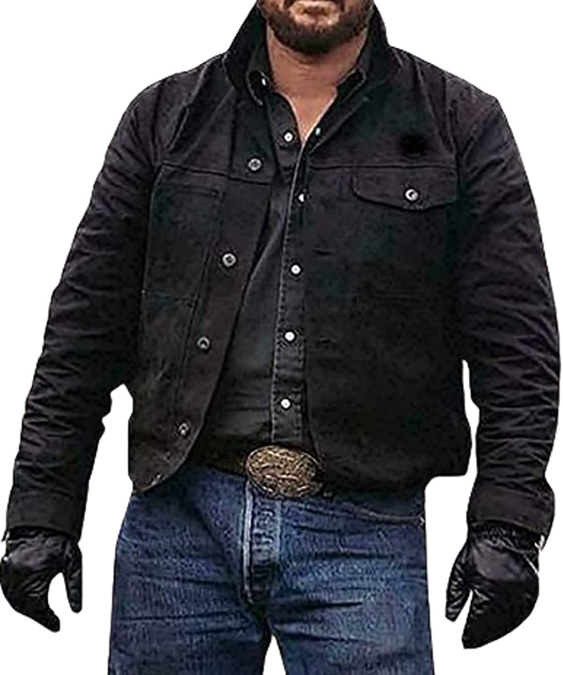 Men's Yellowstone Cole Hauser Rip Wheeler Stylish Denim Black Cotton Jacket