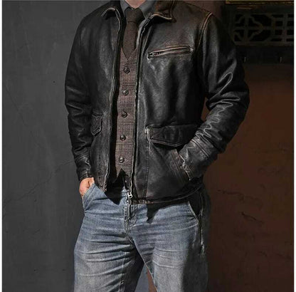 Men’s Handmade Motorcycle Biker Vintage Highway A-2 Aviator Distressed Black Real Leather Jacket