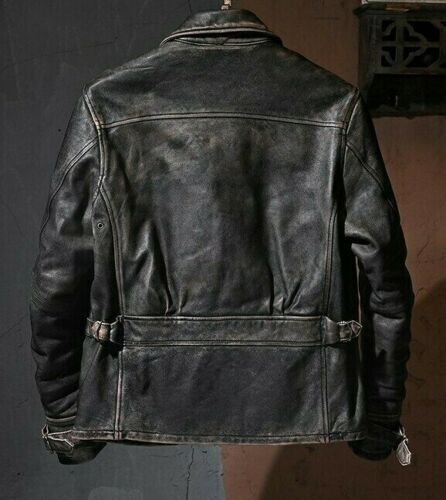 Men’s Handmade Motorcycle Biker Vintage Highway A-2 Aviator Distressed Black Real Leather Jacket