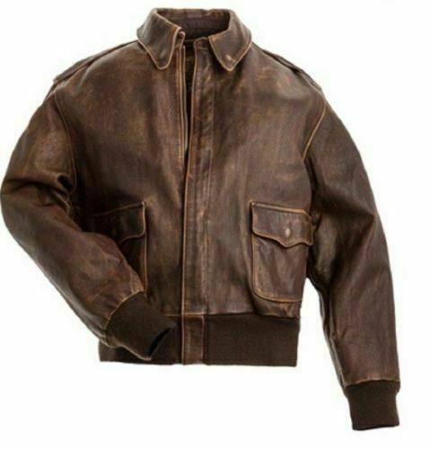 Herren A2 Aviator Distressed Lederjacke in Braun (746-A)