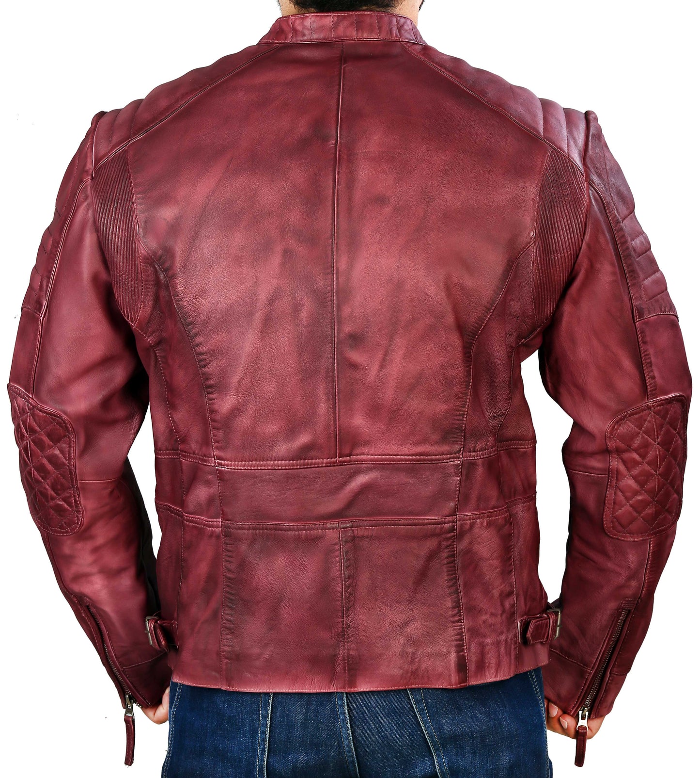 Men's Elite Herran Biker Motorcycle  Distressed Maroon Leather Jacket