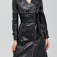 New Ladies Women Black Genuine Real Leather Pea Coat - BNWT