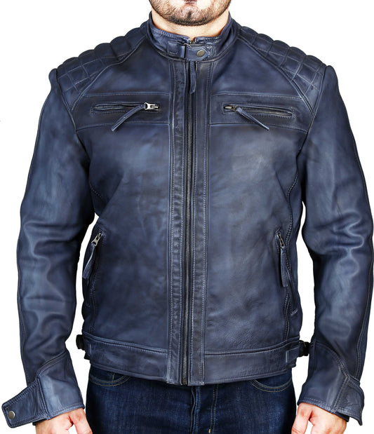 Herren Elite Herran Biker Motorrad Distressed schwarze Lederjacke 