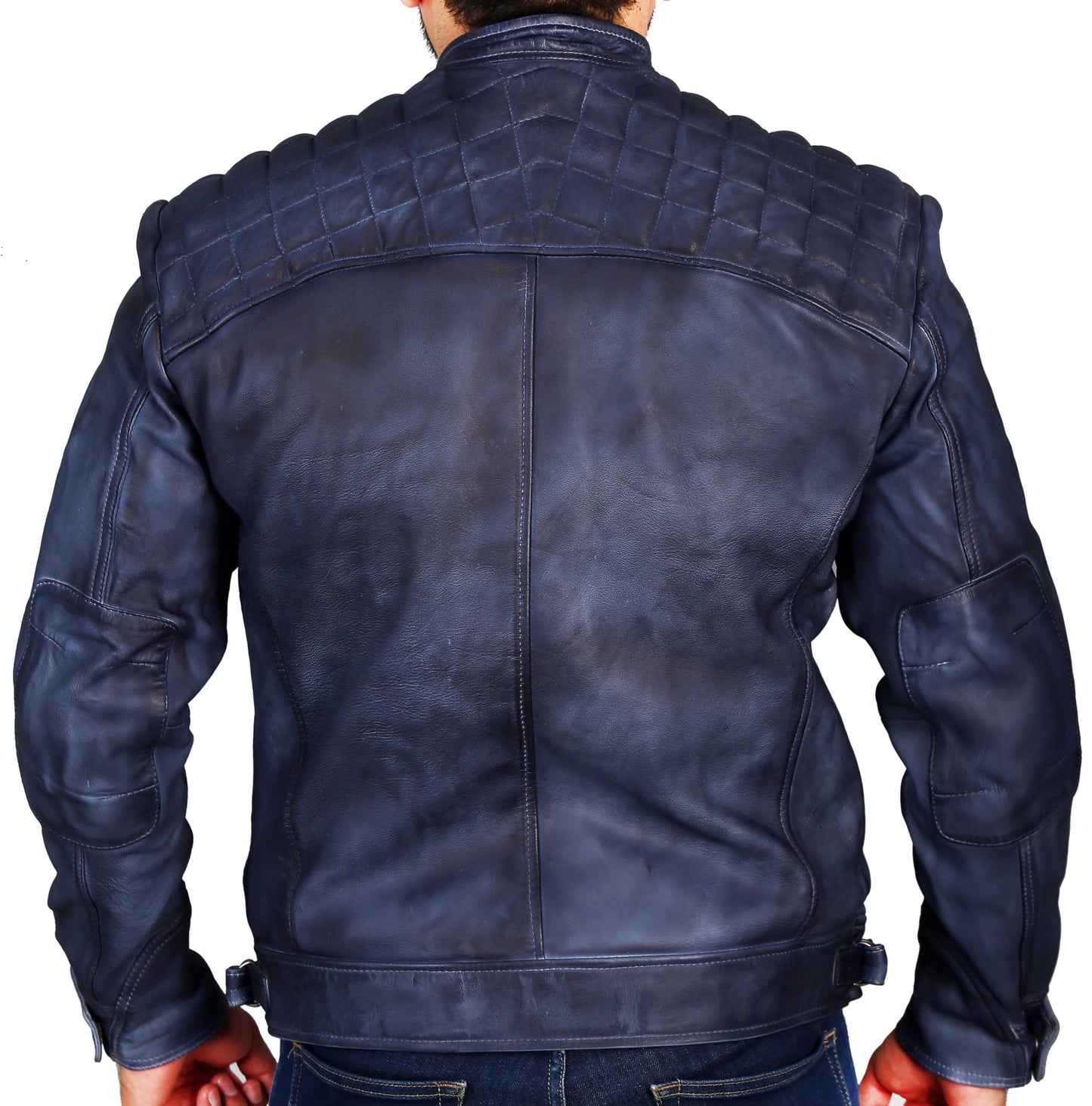 Herren Elite Herran Biker Motorrad Distressed schwarze Lederjacke 