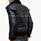 Men's Double Black Puffer Luxury Winter Real Leather Biker Racer Jacket