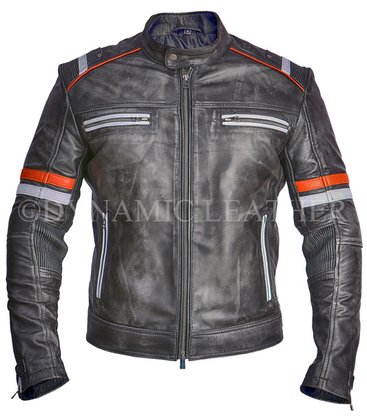 Mens Vintage Milano Stitch Cafe Racer Biker Retro Moto Distressed Leather Jacket