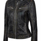 New Women's HM Genuine Lambskin Leather Jacket Black Slim fit Motorcycle Jacket
