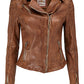 New Women's Hugo Crossover Stylish Brown Quilt Shoulder Moto Real Leather Jacket