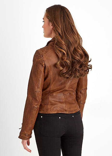 New Women's Hugo Crossover Stylish Brown Quilt Shoulder Moto Real Leather Jacket