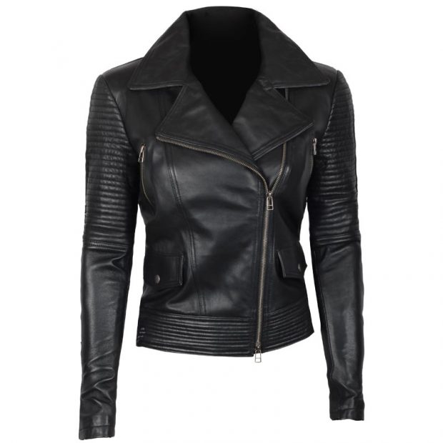 Women's Stylish Gal Gadot Black Slim Fit Biker Style Biker Real Leather Jacket