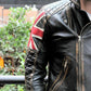 Men's Biker Vintage Quilted Distressed Brown Racer UK Flag Union Jack Leather Jacket