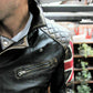 Men's Biker Vintage Quilted Distressed Brown Racer UK Flag Union Jack Leather Jacket