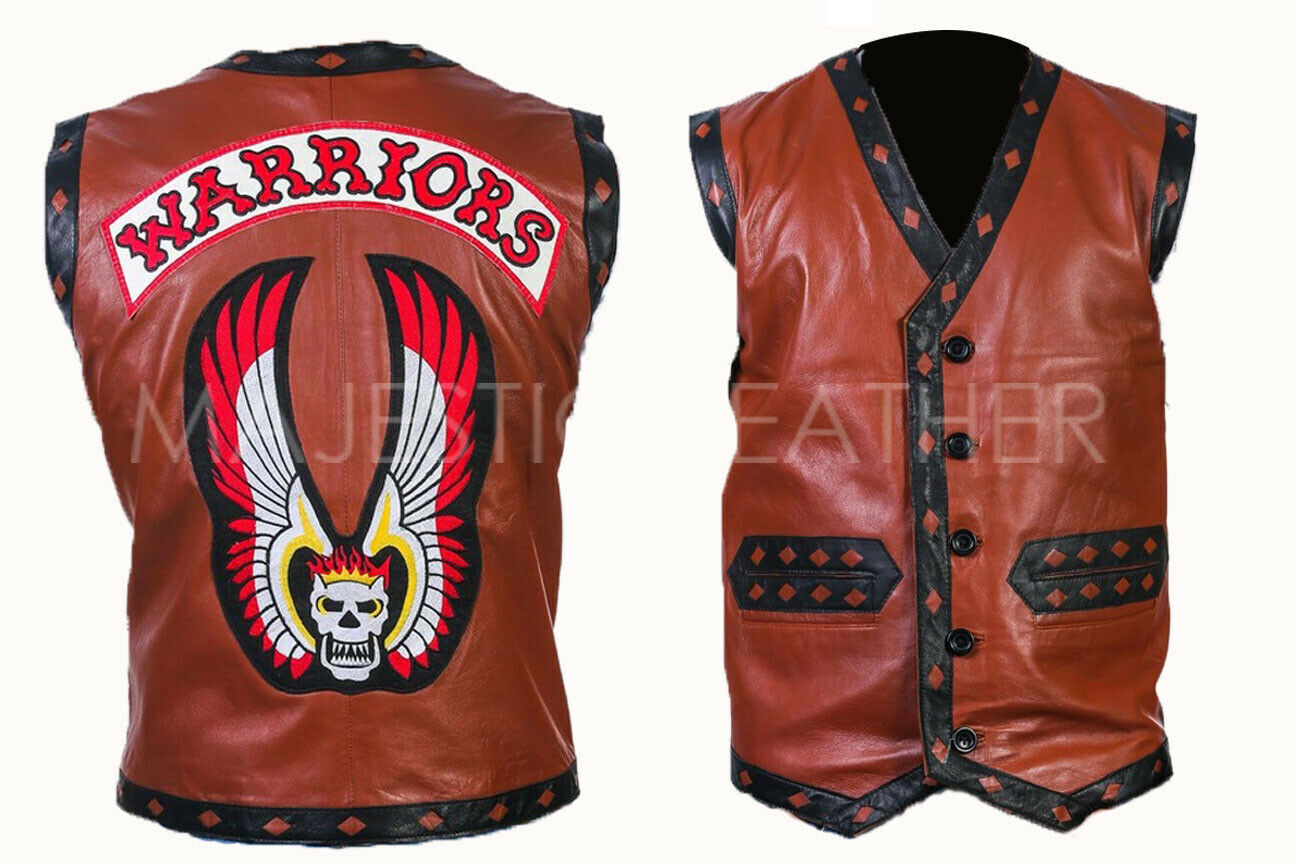 Men's Biker Warrior Brown Real Leather Motorcycle Vest (356)