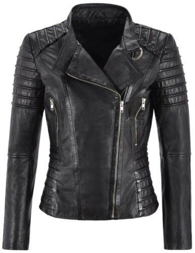 New Notorious Black Biker Women's Genuine Leather Jacket Real Slimfit Jacket