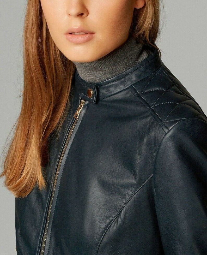 Women's Genuine Lambskin Leather Black Slim fit Biker Motorcycle Jacket