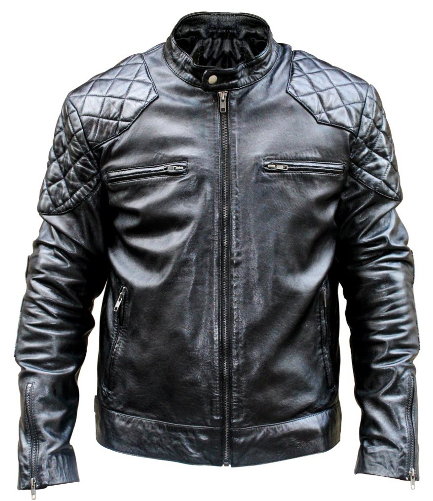 Neue britische, konventionelle schwarze Cafe Racer-Lederjacke für Herren 