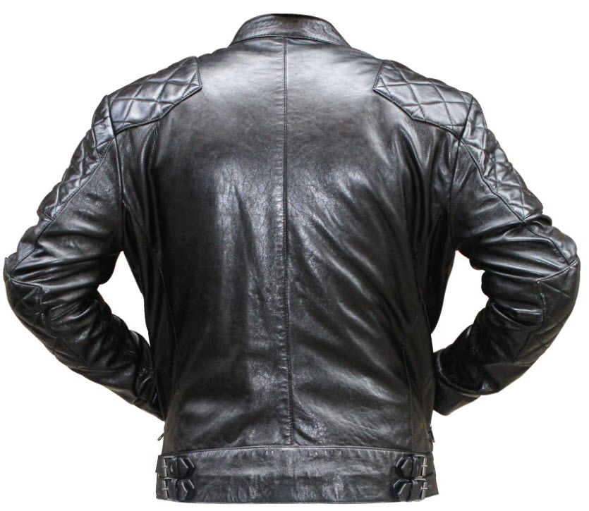 New Men's British Conventional Black Cafe Racer Leather Jacket