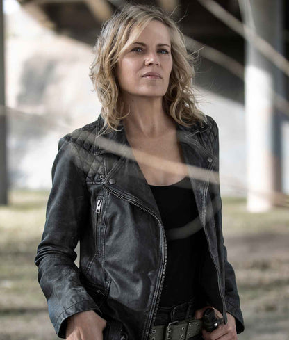 Fear The Walking Dead Madison Clark Distressed Black Quilted Ladies Leather Jacket