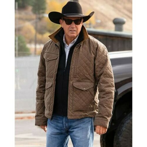 Men's Yellow John Dutton stone Season 4 Brown Cotton Quilted Jacket