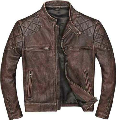 Herren Biker Cafe Racer Vintage Motorrad Distressed Braun Lederjacke 