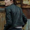 STYLISH WICHITA ZOMBIELAND DOUBLE TAP EMMA STONE BLACK WOMEN'S LEATHER JACKET